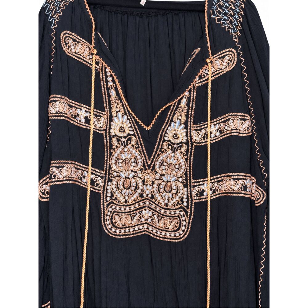 Free People Black Long-Sleeve Embroidered Tunic with Peach Accents - Picture 8 of 10